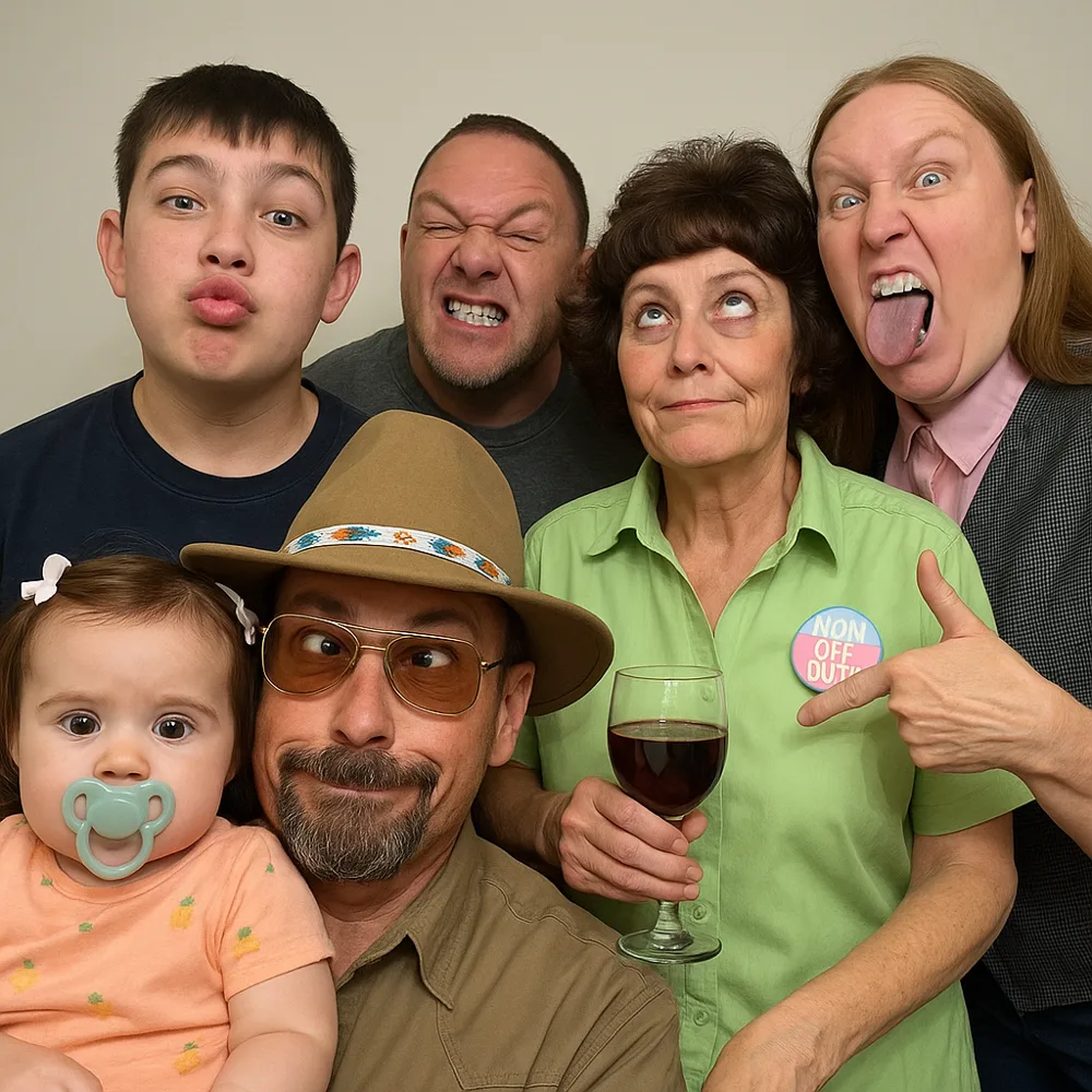 Family making silly faces together